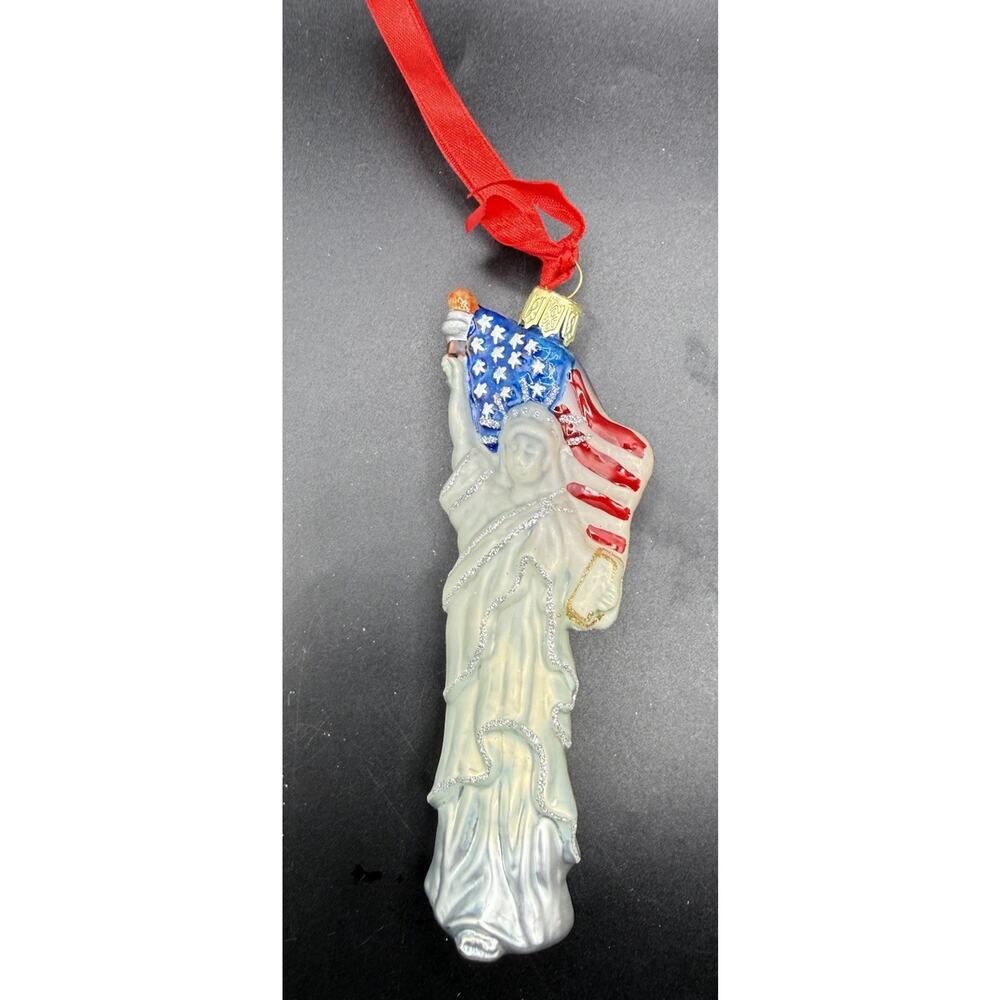 Statue of Liberty Ornament American Flag NYC Blown Glass 4th Of July -LO17